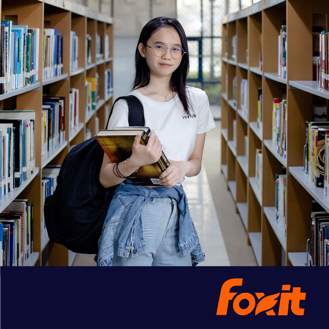 Student studying in a library